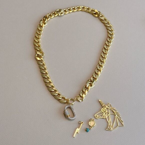 Gold Chain Necklace with Charms R876 - Picture 1 of 3